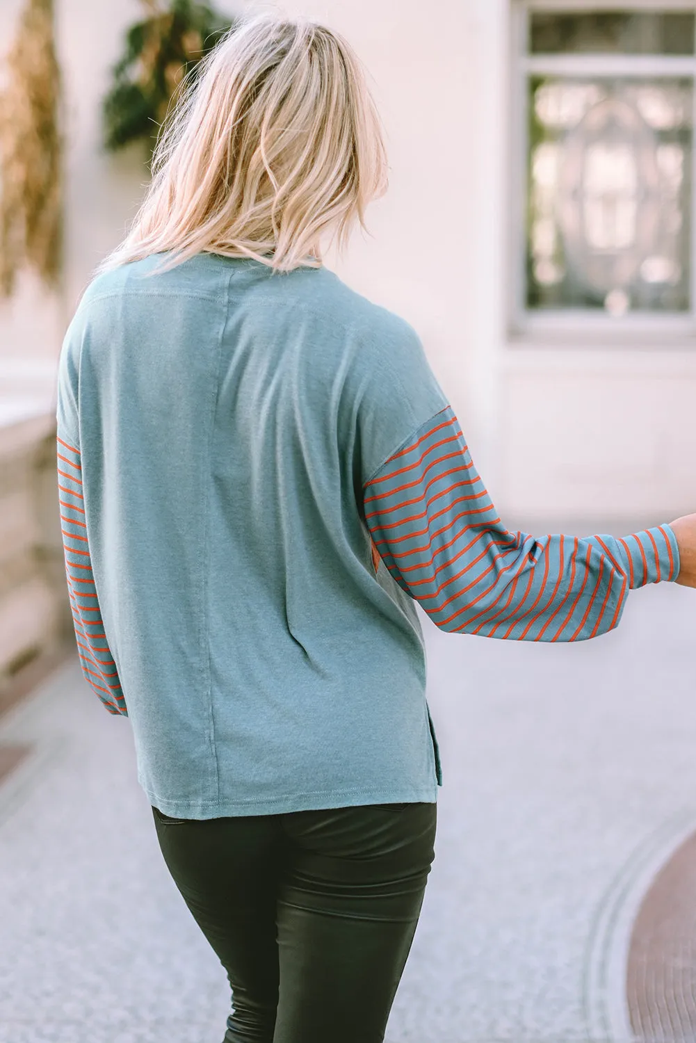 Red Colorblock Striped Bishop Sleeve Top