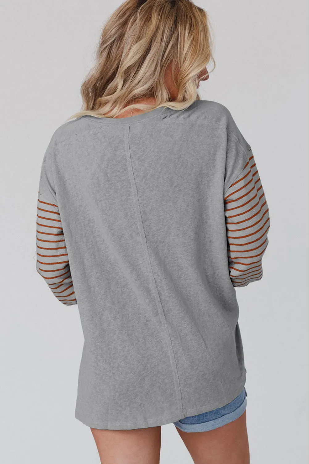 Red Colorblock Striped Bishop Sleeve Top