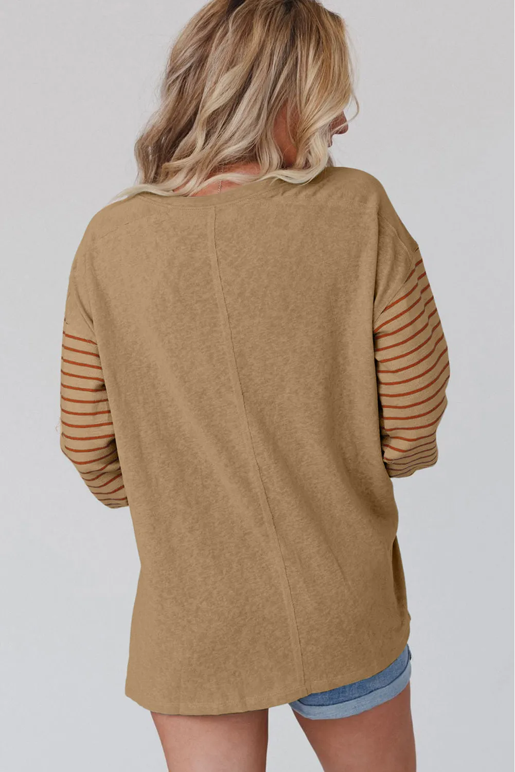 Red Colorblock Striped Bishop Sleeve Top