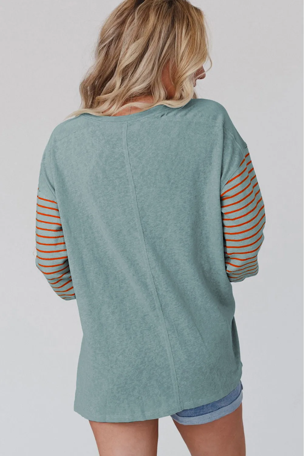 Red Colorblock Striped Bishop Sleeve Top