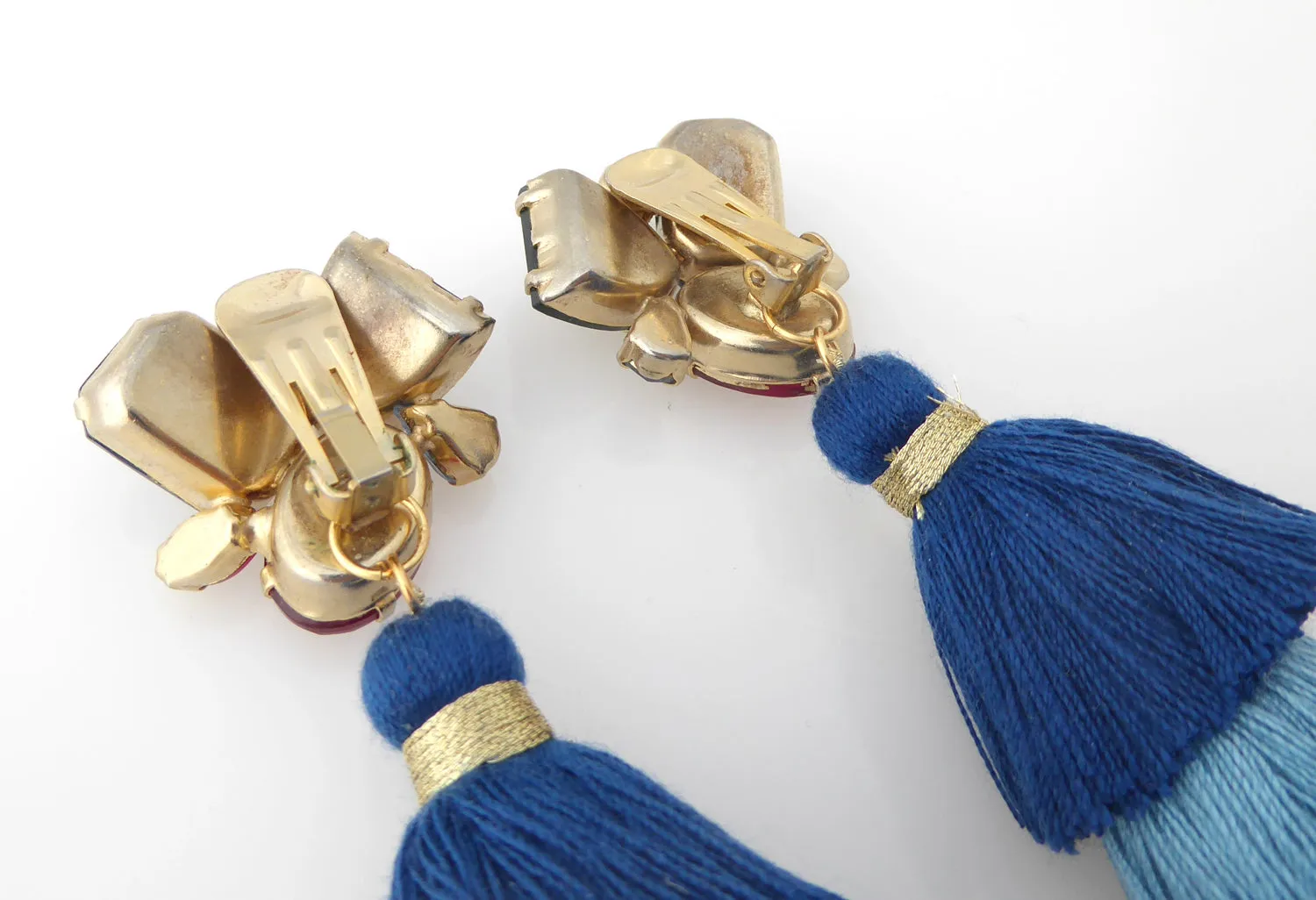 Rhinestone cluster tassel earrings