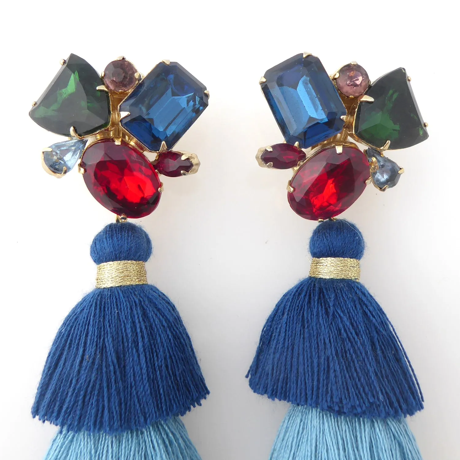 Rhinestone cluster tassel earrings