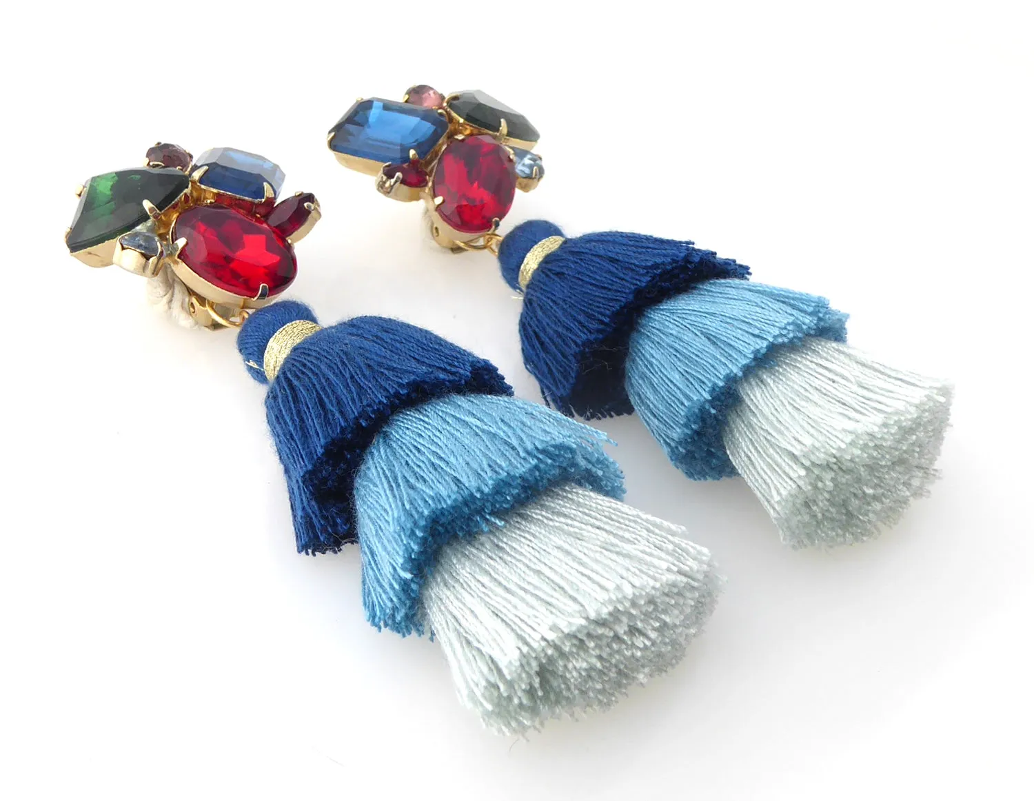 Rhinestone cluster tassel earrings