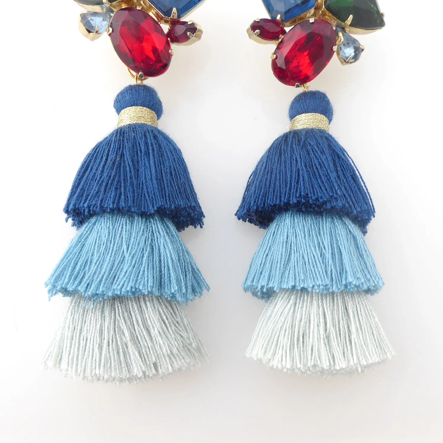 Rhinestone cluster tassel earrings