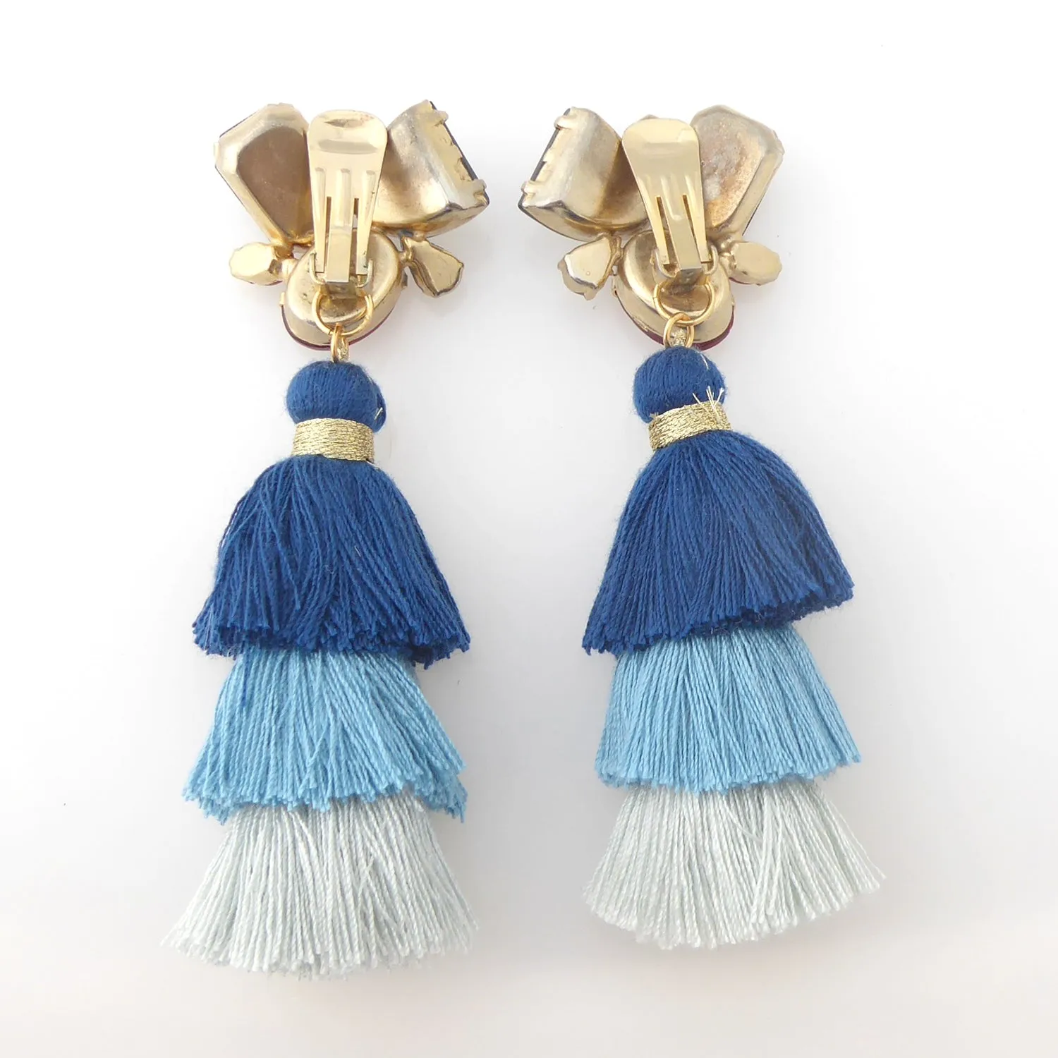 Rhinestone cluster tassel earrings
