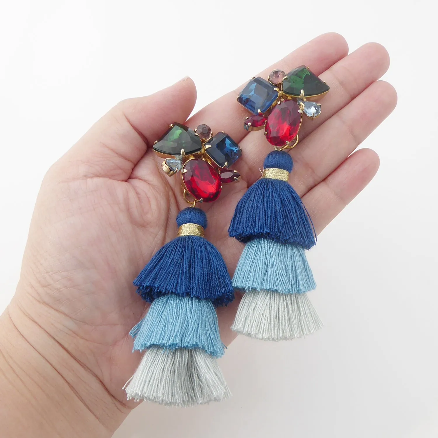 Rhinestone cluster tassel earrings