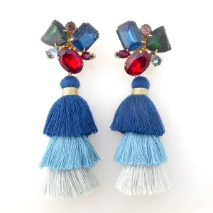 Rhinestone cluster tassel earrings