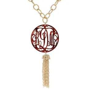 Rimmed Script Tassel Necklace (WS)