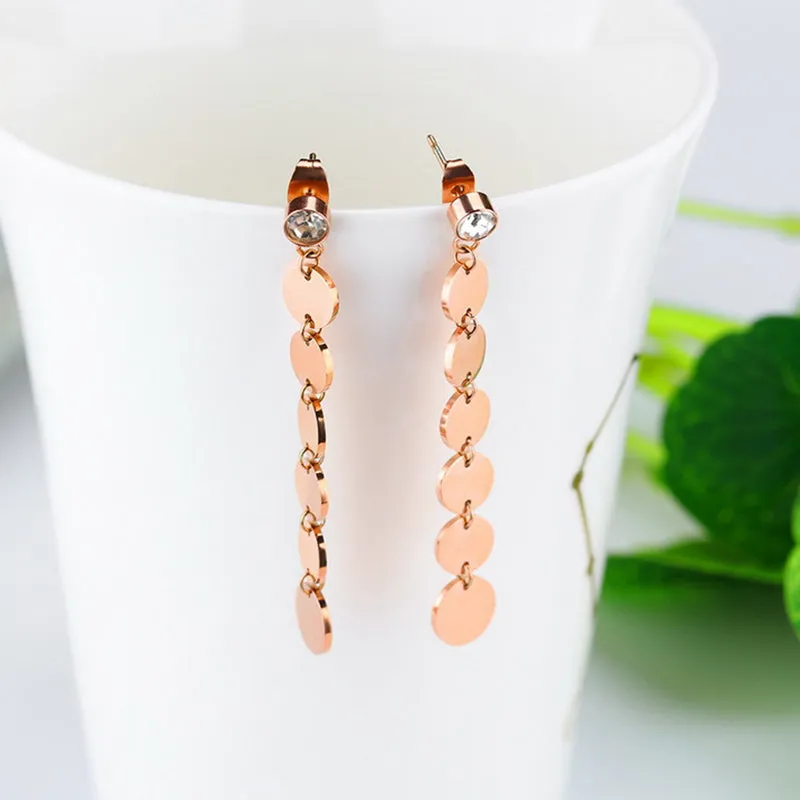 Round Sequined Tassel Long Earrings
