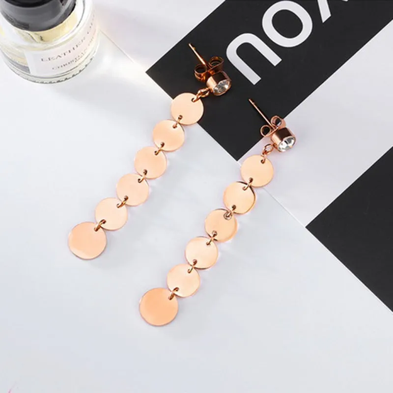 Round Sequined Tassel Long Earrings