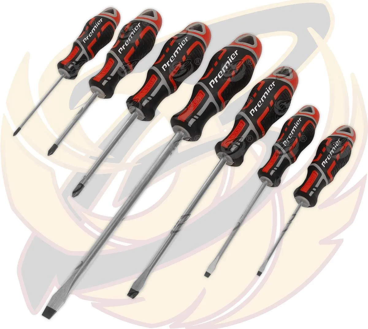 SEALEY 7PCS MAGNETIC SCREWDRIVERS ( SLOTTED - POZIDRIVE ) ( RED )