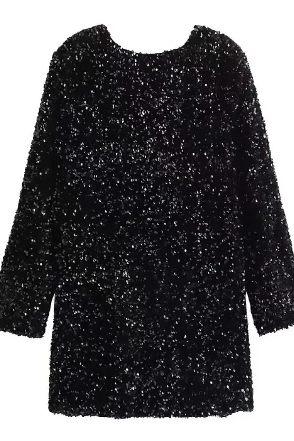 Sequined Lace-Up Short Dress