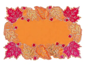 Sequined Leaf Orange Placemats Set of 4