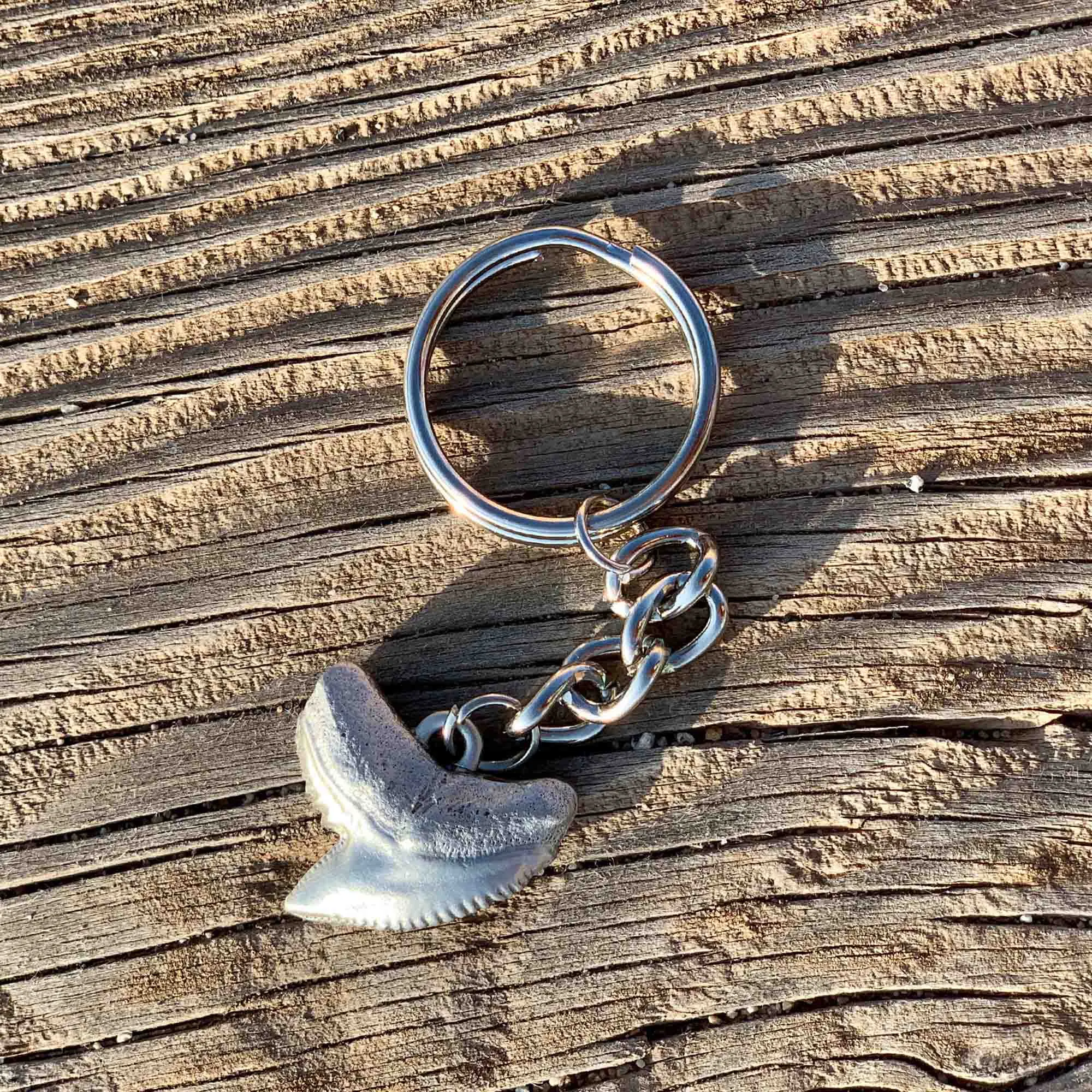 Shark Tooth Keychain, Shark Tooth Key Ring, Tiger Shark Tooth Keychain, Gifts for Shark Lovers, Shark Key Fob, Pewter Key Chain, Scuba Gifts