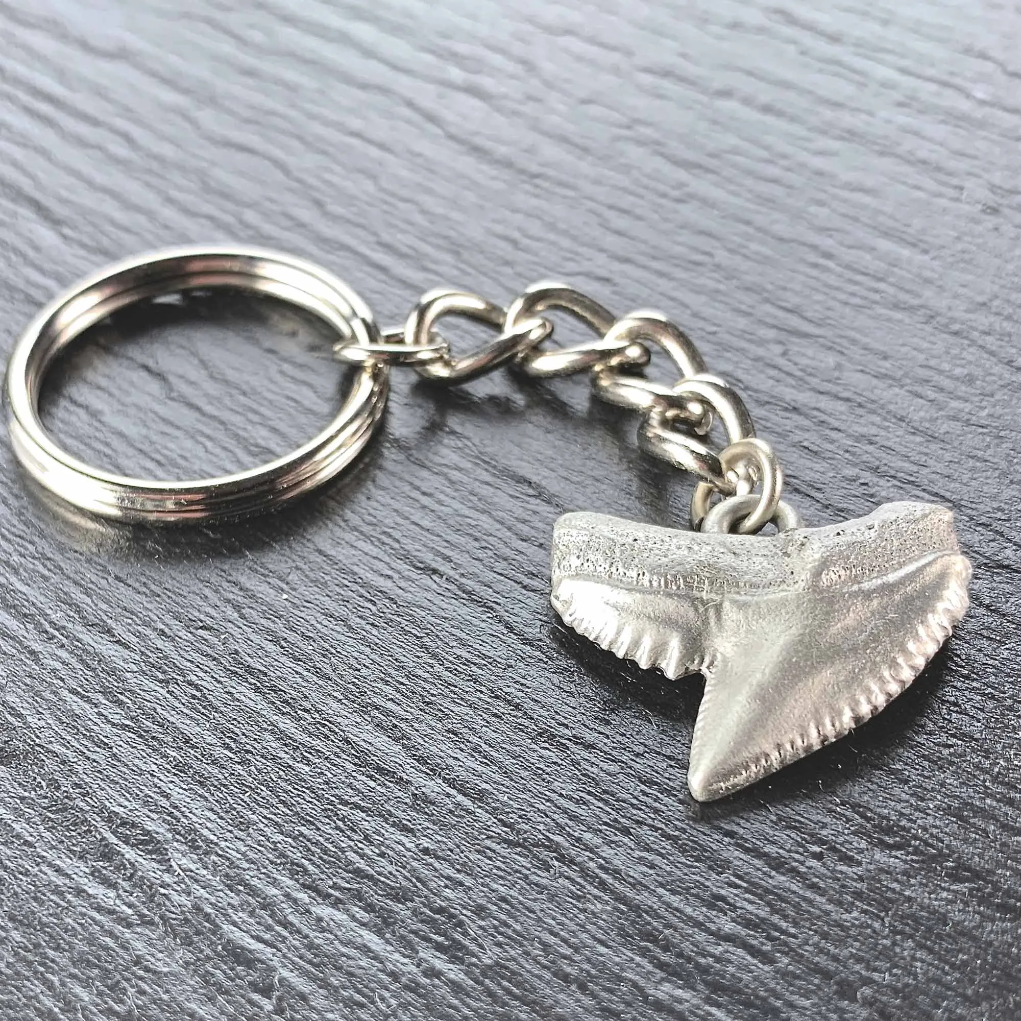 Shark Tooth Keychain, Shark Tooth Key Ring, Tiger Shark Tooth Keychain, Gifts for Shark Lovers, Shark Key Fob, Pewter Key Chain, Scuba Gifts