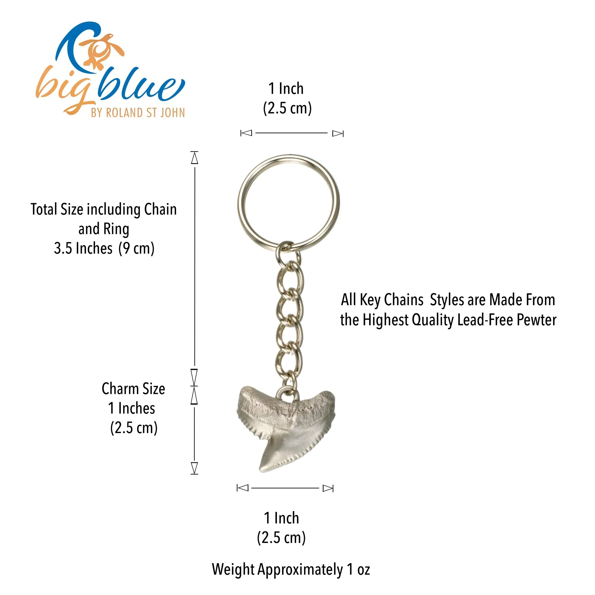 Shark Tooth Keychain, Shark Tooth Key Ring, Tiger Shark Tooth Keychain, Gifts for Shark Lovers, Shark Key Fob, Pewter Key Chain, Scuba Gifts