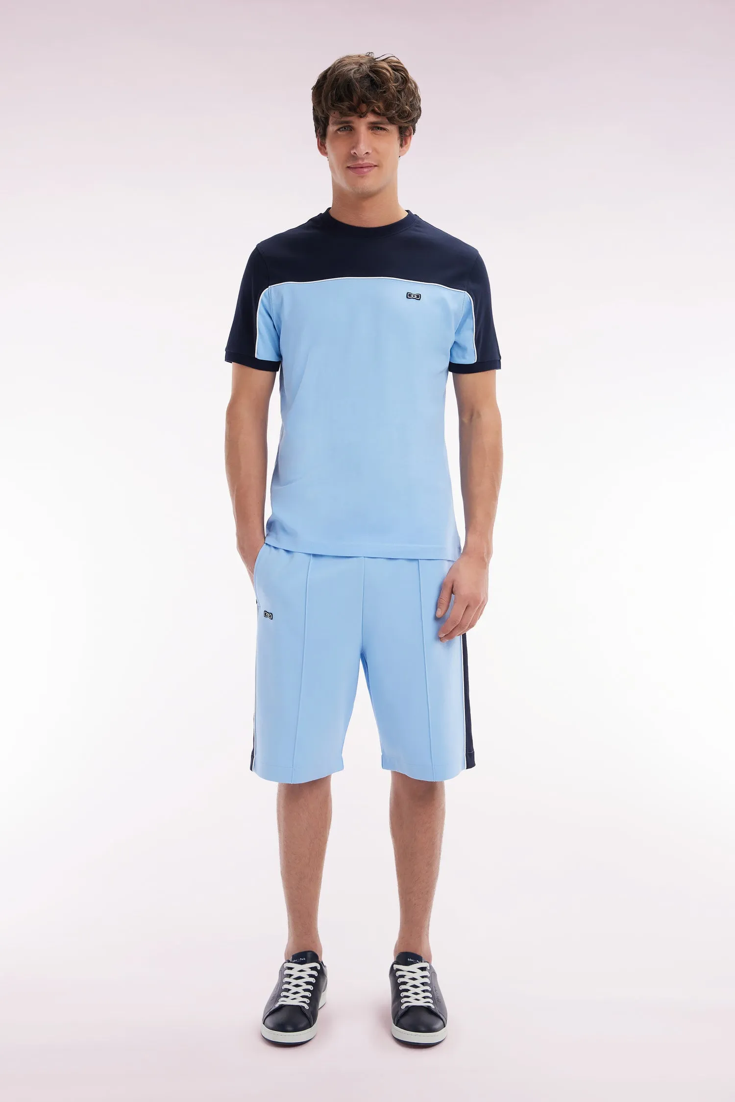 Short de jogging en coton interlock ciel coupe droite