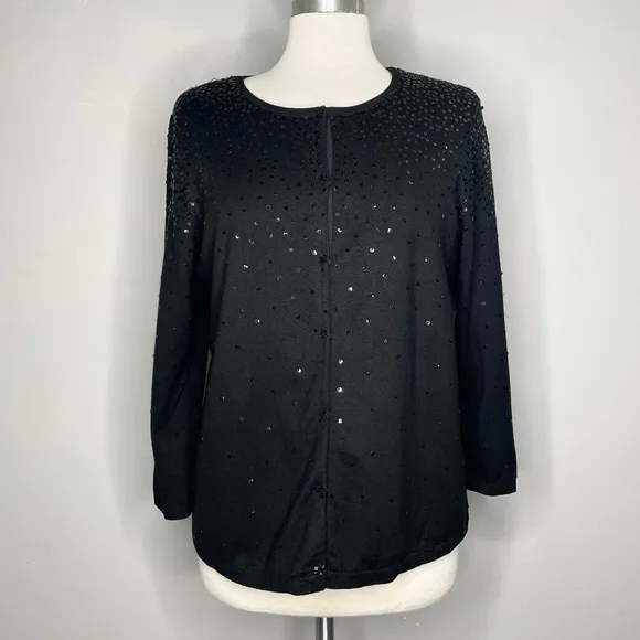 SIGRID OLSEN Silk Blend Shimmering Sequined Button Down Cardigan Sweater