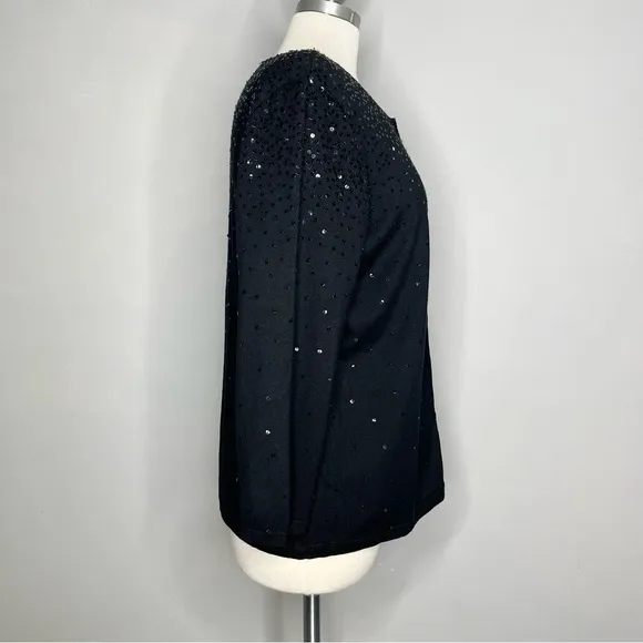 SIGRID OLSEN Silk Blend Shimmering Sequined Button Down Cardigan Sweater