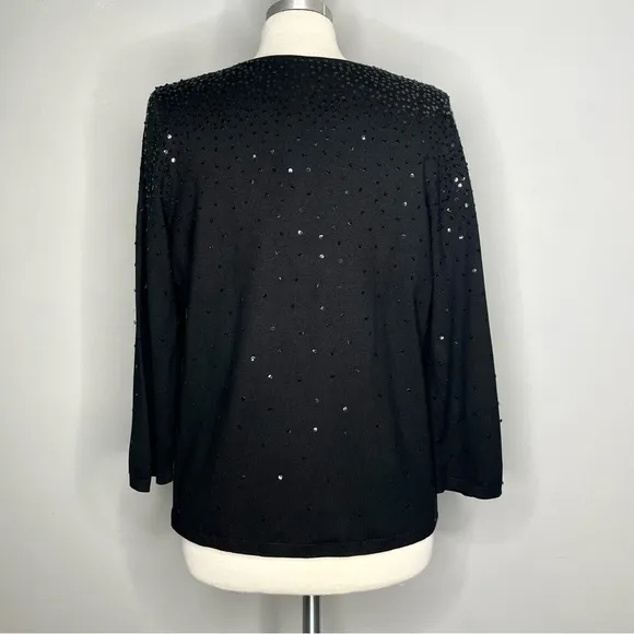 SIGRID OLSEN Silk Blend Shimmering Sequined Button Down Cardigan Sweater