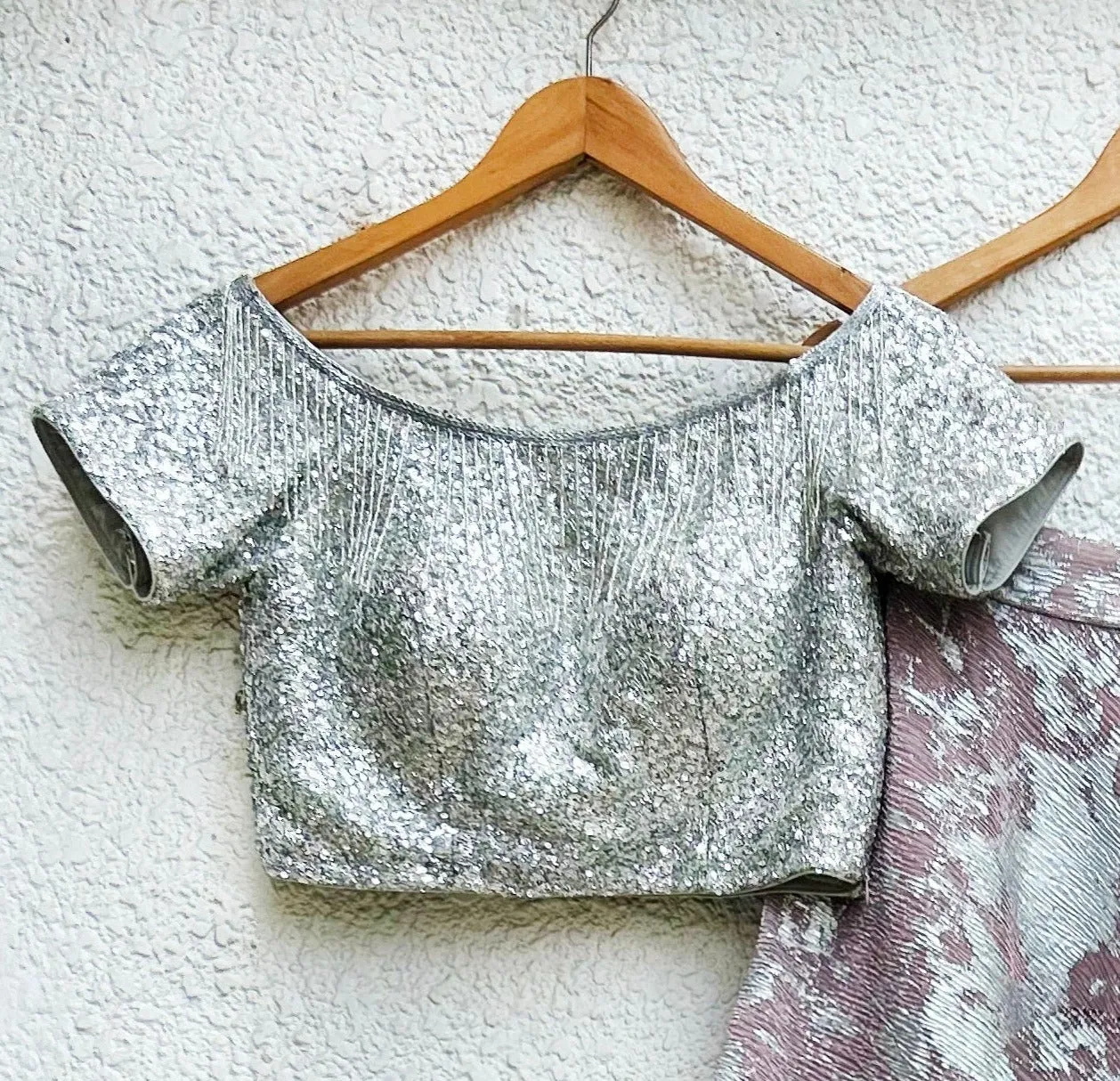 Silver Dust Pink Glam Skirt  and Sequins Off Shoulder Blouse