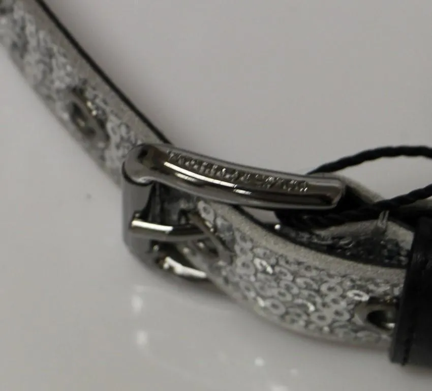 Silver Silk Sequined Silver Logo Belt