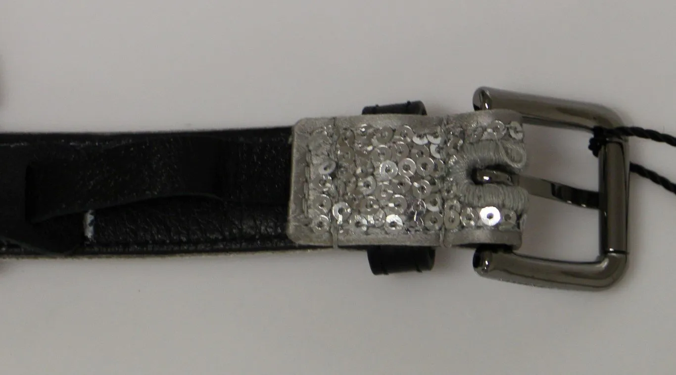 Silver Silk Sequined Silver Logo Belt