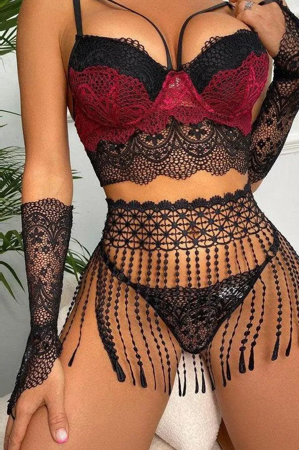 Siri Lingerie Set - Black & Burgundy
