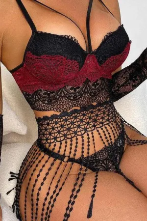 Siri Lingerie Set - Black & Burgundy