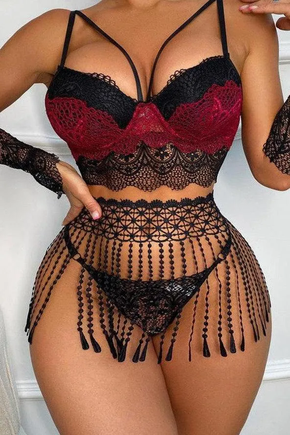Siri Lingerie Set - Black & Burgundy