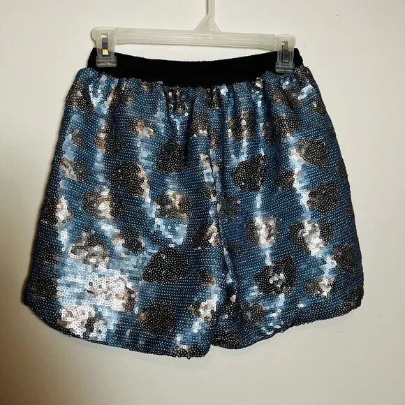 Sister Jane Sequin Storm Cloud Shorts Elastic Waist Pockets Sz Small NEW