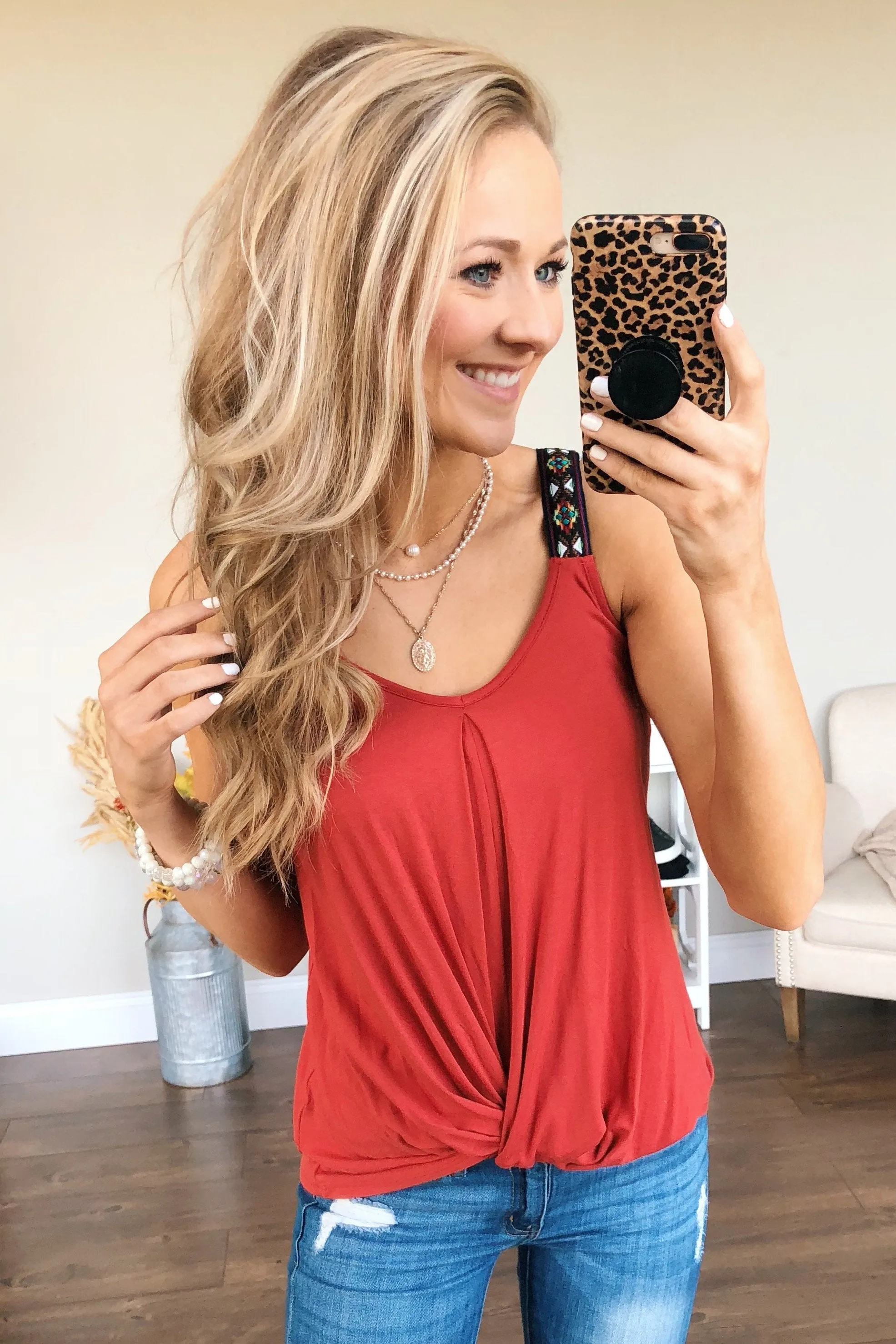 Somewhere Next To You Twist Tank Top- Rust