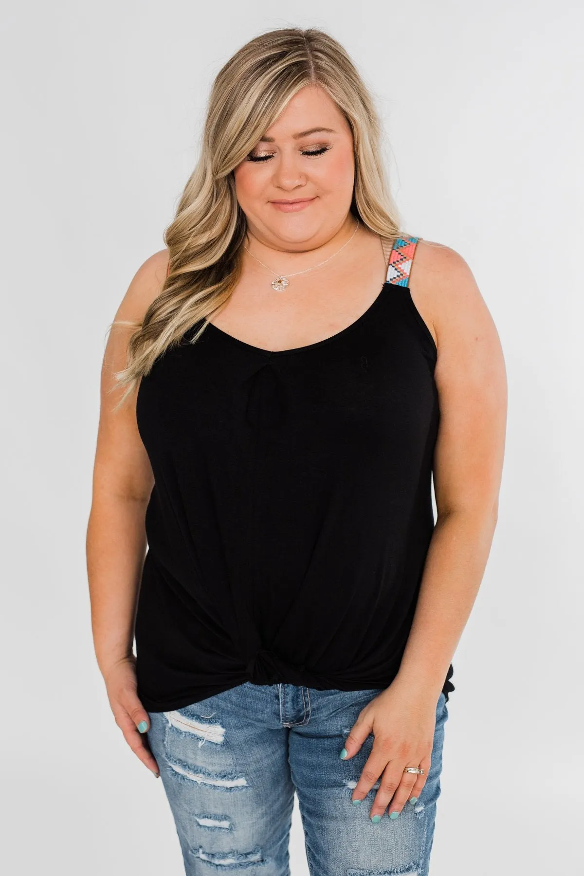 Somewhere Waiting for Me Twist Tank Top- Black