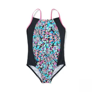 Speedo Girls Colorblock Geo Print One Piece Swimsuit
