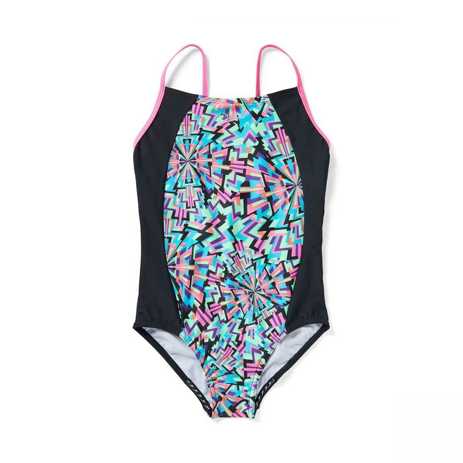 Speedo Girls Colorblock Geo Print One Piece Swimsuit