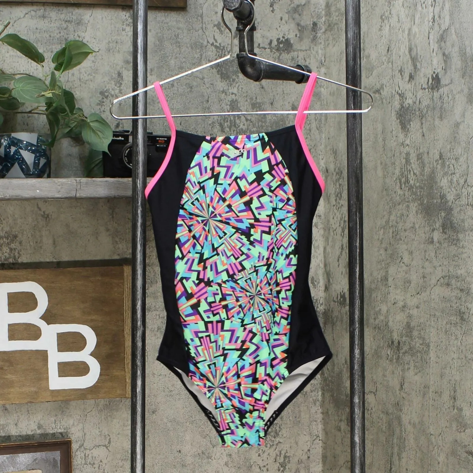 Speedo Girls Colorblock Geo Print One Piece Swimsuit