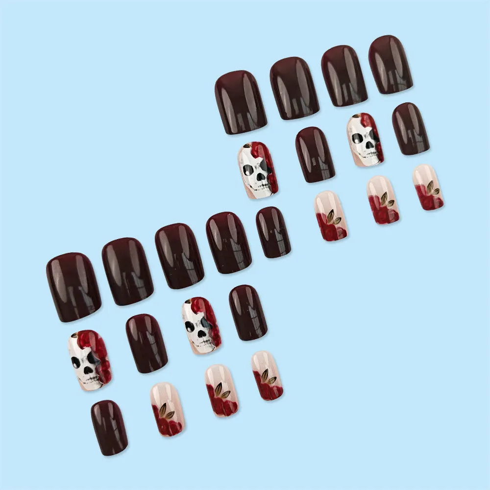 Square Skull Rose Wine Red