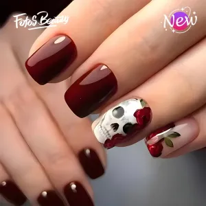 Square Skull Rose Wine Red