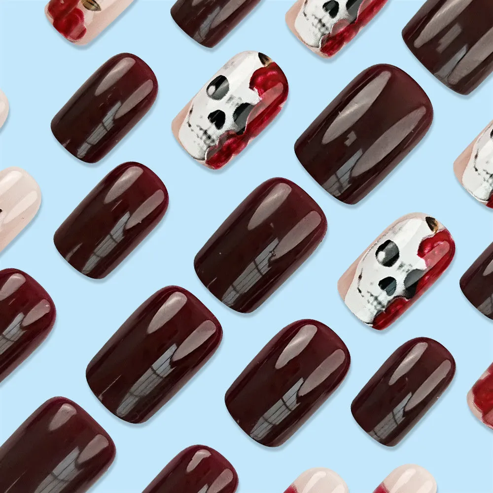 Square Skull Rose Wine Red