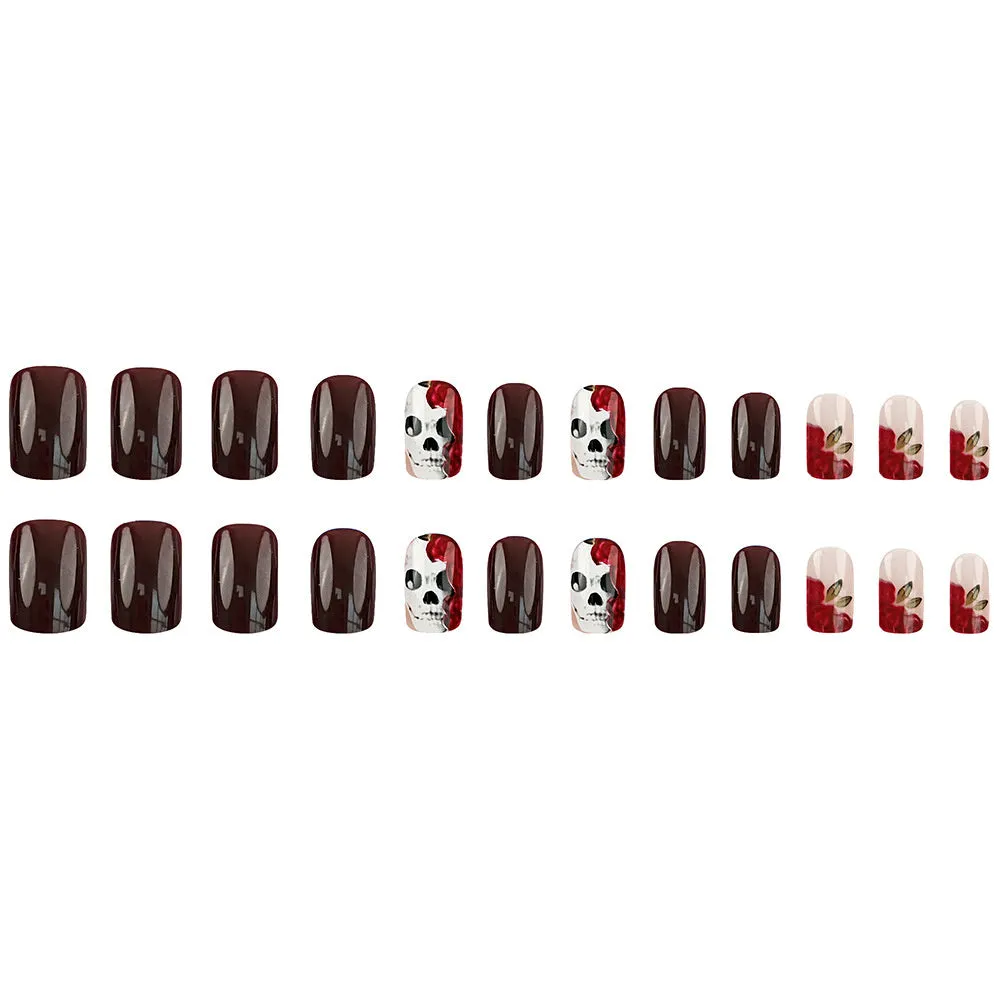 Square Skull Rose Wine Red