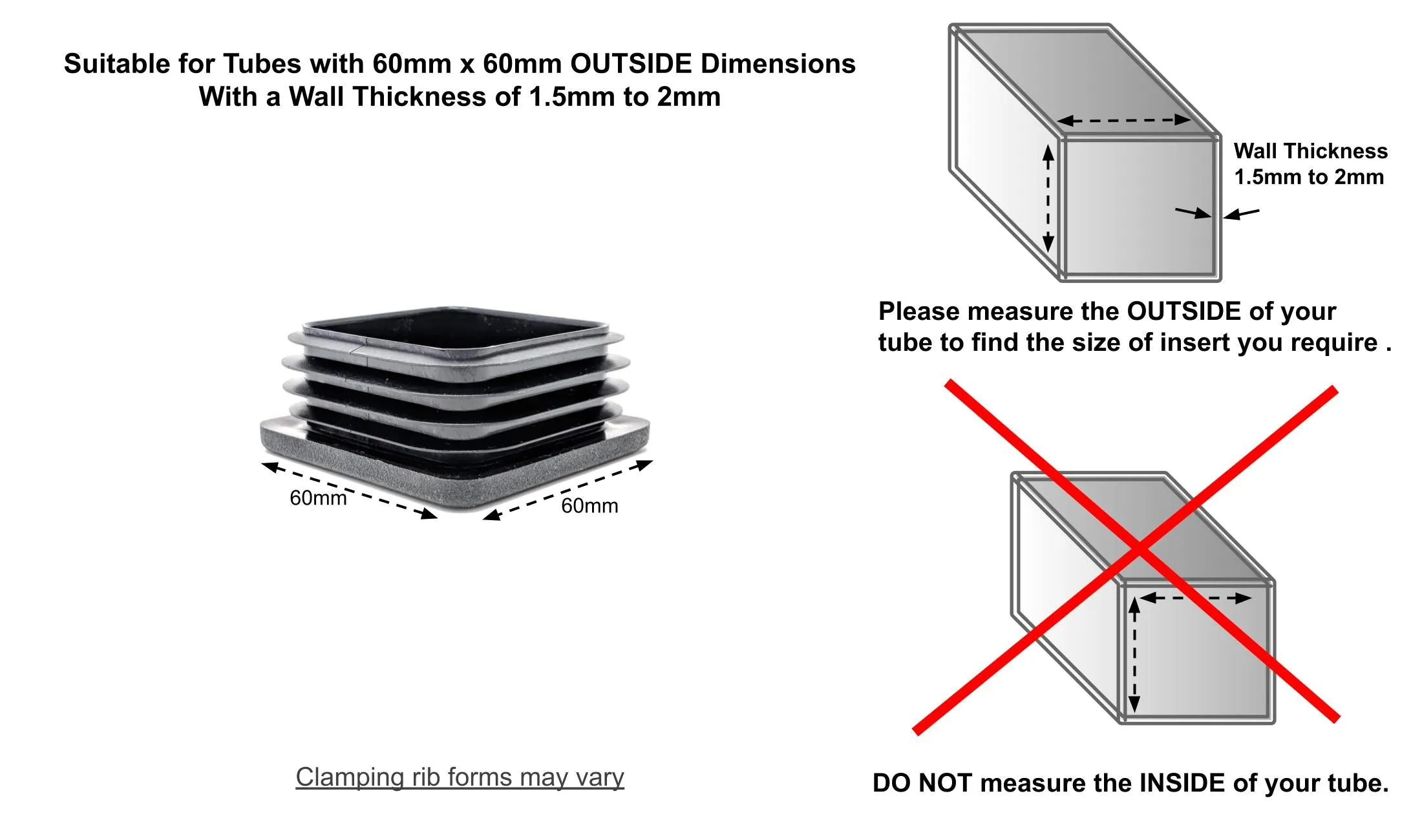 Square Tube Inserts 60x60mm - Black | Made in Germany | Keay Vital Parts