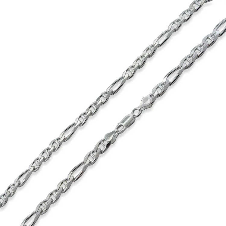 Sterling Silver 16" Figaro Marina Chain Necklace - 6.5MM