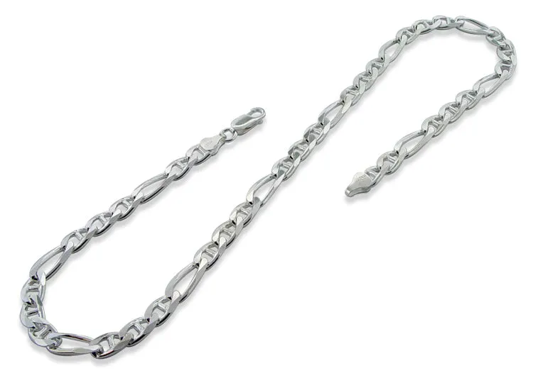 Sterling Silver 16" Figaro Marina Chain Necklace - 6.5MM