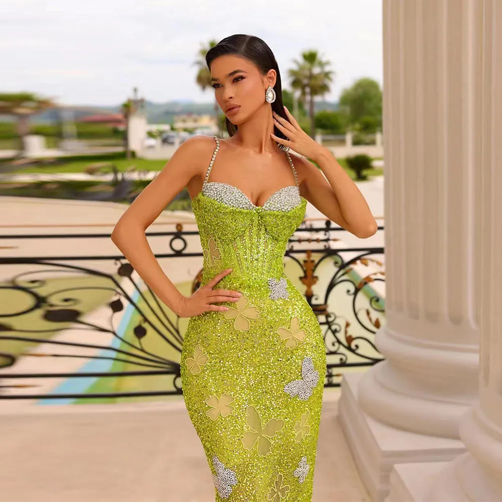 Strappy Sleeveless Clover Maxi Bodycon Dress HT11280