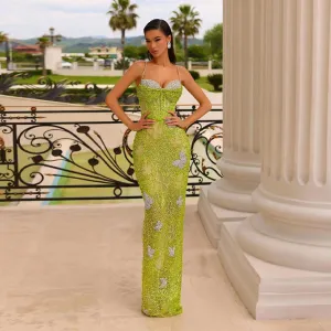 Strappy Sleeveless Clover Maxi Bodycon Dress HT11280