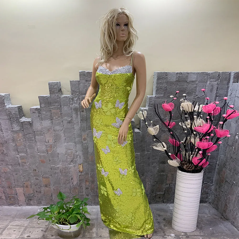 Strappy Sleeveless Clover Maxi Bodycon Dress HT11280