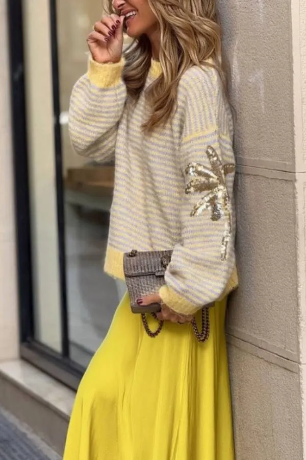 Striped/Sequined Sweater