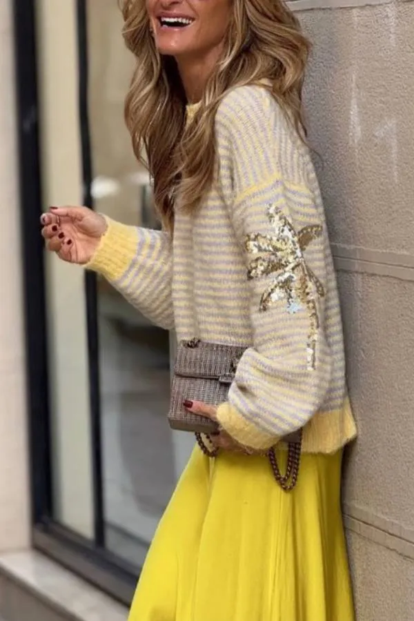 Striped/Sequined Sweater