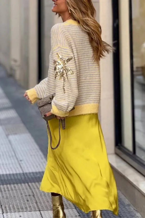 Striped/Sequined Sweater