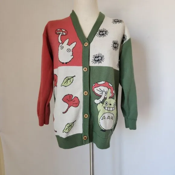 Studio Ghibli My Neighbor Totoro Panel Cardigan V-Neck Button Colorblock